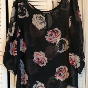 NWT LC Lauren Conrad Sheer Black Floral Blouse